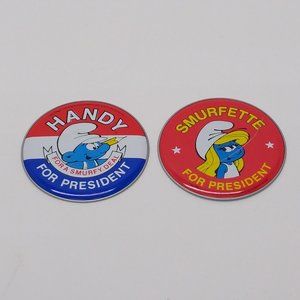 Smurf Campaign Buttons 1984 Smurfette Smurf & Handy Smurf Vintage